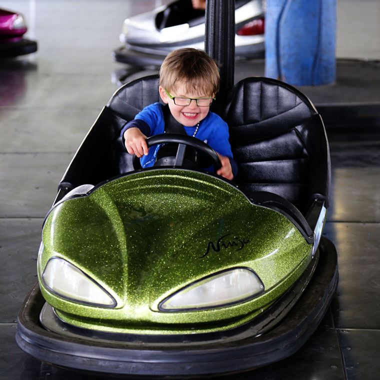 Boy on bumper car at Calaway Park